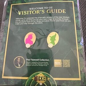 WICKED Movie COLLECTOR PINS SET + Visitor's Guide. Great stocking stuffer.